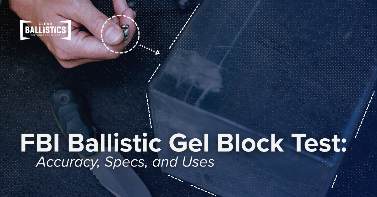 Close-up of recovered bullet and clear synthetic FBI ballistic gel block showing wound track during ballistic gel test